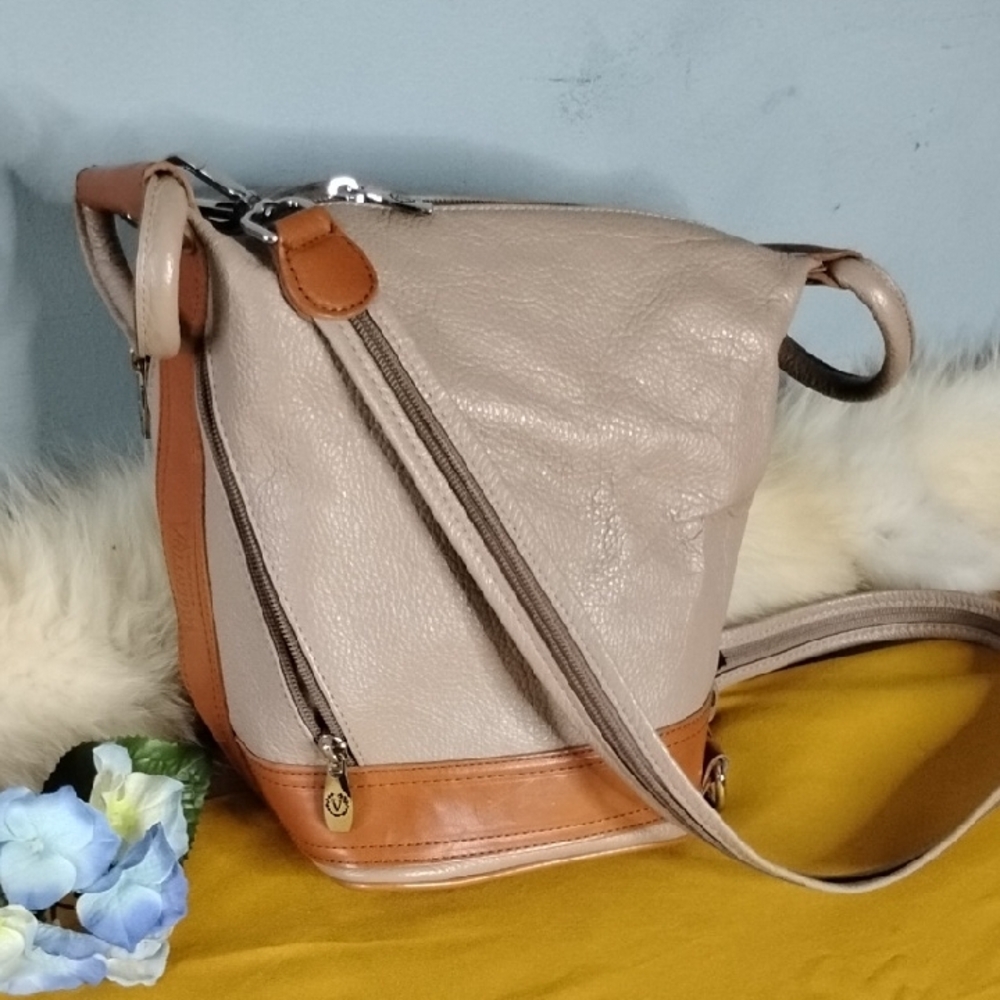 Valentina Elegant Tan and Cream Leather Bag
